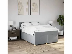 Clicnbuy Cama box spring con colchón tela claro 160x200 cm