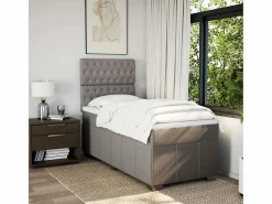 Outlet Cama box spring con colchón tela gris taupe 90x190 cm Somier - 90X190Cm