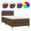 Clicnbuy Cama box spring con colchón LED tela marrón oscuro 90x190 cm