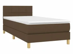 Clicnbuy Cama box spring con colchón LED tela marrón oscuro 90x190 cm