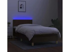Clicnbuy Cama box spring con colchón LED tela marrón oscuro 90x190 cm