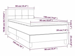 Clicnbuy Cama box spring con colchón LED tela marrón oscuro 90x190 cm
