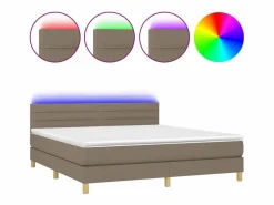 Clicnbuy Cama box spring con colchón LED tela gris taupe 180x200 cm