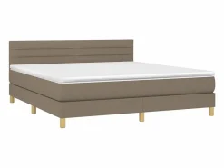 Clicnbuy Cama box spring con colchón LED tela gris taupe 180x200 cm
