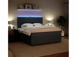 Clicnbuy Cama box spring con colchón terciopelo oscuro 180x200 cm