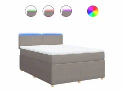 Sale Cama box spring con colchón tela gris taupe 140x200 cm Base De Cama De Láminas