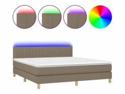 New Clicnbuy Cama box spring con colchón LED tela gris taupe 180x200 cm