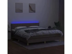 New Clicnbuy Cama box spring con colchón LED tela gris taupe 180x200 cm