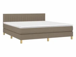New Clicnbuy Cama box spring con colchón LED tela gris taupe 180x200 cm