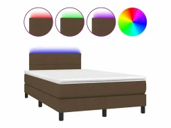 Cama box spring con colchón y LED tela marrón oscuro 120x190 cm Somier Tapizado