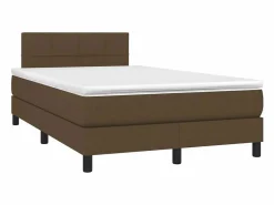 Cama box spring con colchón y LED tela marrón oscuro 120x190 cm Somier Tapizado