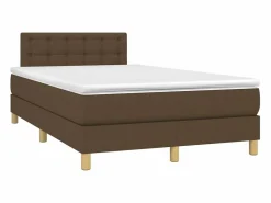 New Clicnbuy Cama box spring con colchón y LED tela marrón oscuro 120x200 cm Marru00f3n