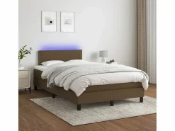 Clicnbuy Cama box spring con colchón y LED tela marrón oscuro 120x190 cm