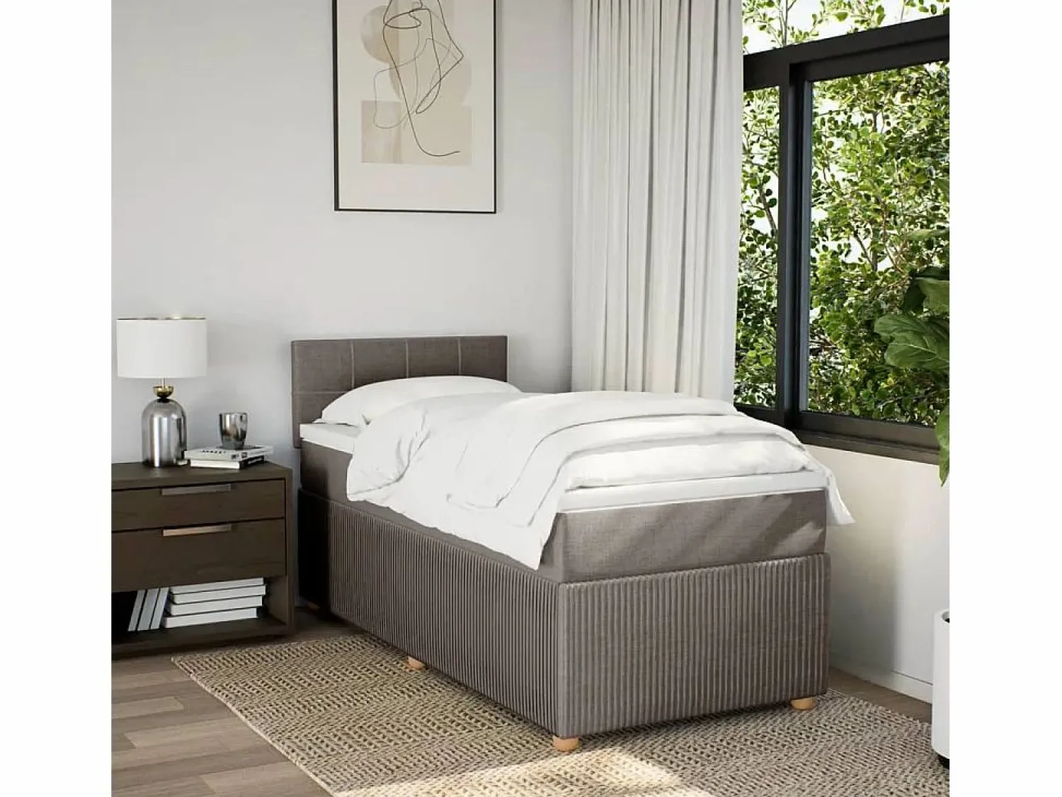 Discount Cama box spring con colchón tela gris taupe 90x190 cm Base De Cama De Láminas|Somier - 90X190Cm