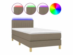 Clicnbuy Cama box spring con colchón LED tela gris taupe 90x190 cm