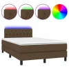 Clicnbuy Cama box spring con colchón y LED tela marrón oscuro 120x190 cm