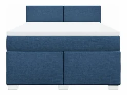 Clicnbuy Cama box spring con colchón tela 160x200 cm Azul