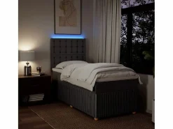 Online Cama box spring con colchón tela gris taupe 90x190 cm Base De Cama De Láminas