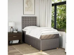 Online Cama box spring con colchón tela gris taupe 90x190 cm Base De Cama De Láminas