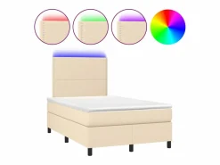 Best Clicnbuy Cama box spring con colchón y luces LED tela crema 120x190 cm