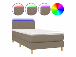 Best Clicnbuy Cama box spring con colchón LED tela gris taupe 90x190 cm Topo