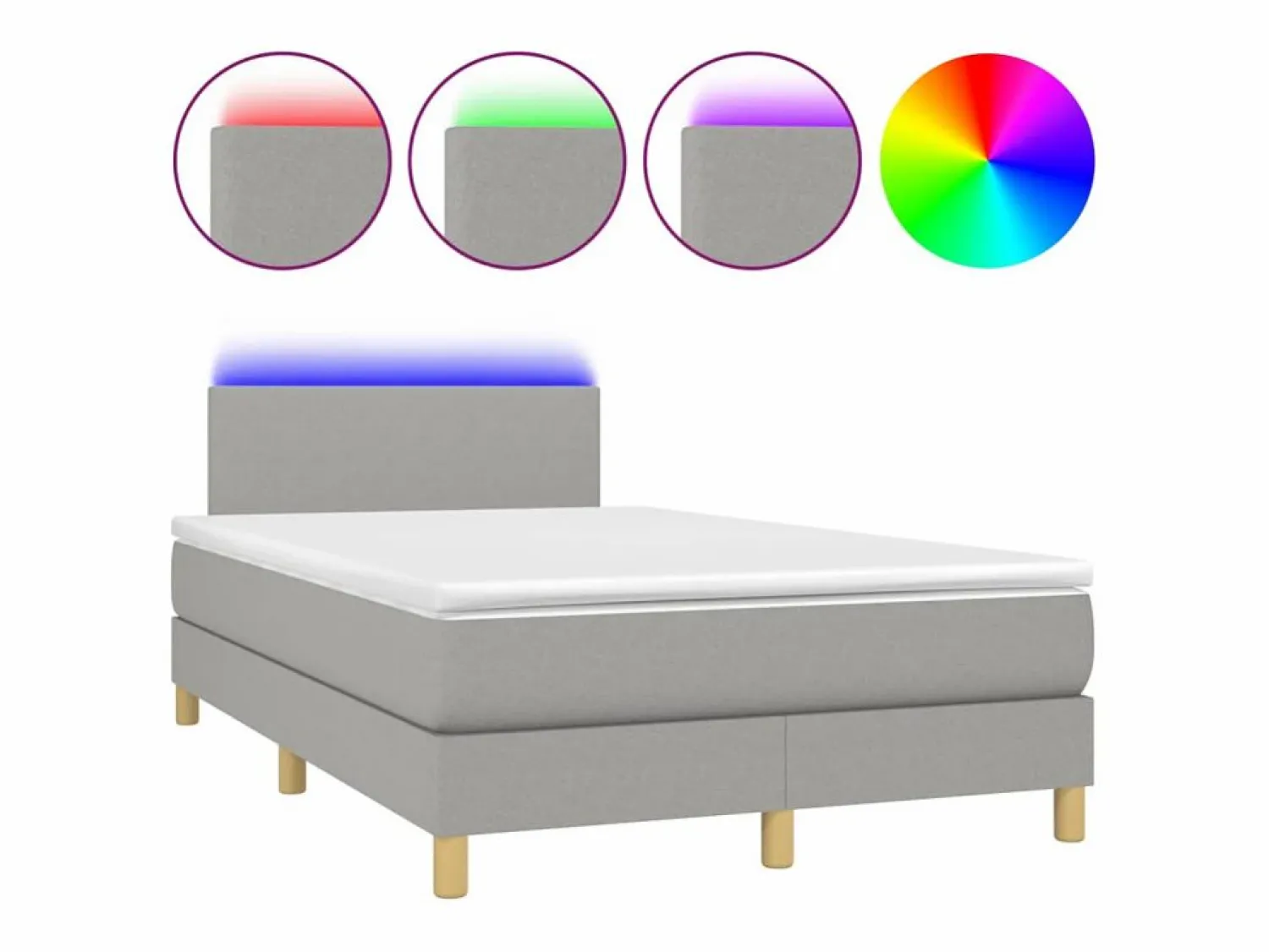 Discount Cama box spring con colchón y LED tela gris claro 120x190 cm Somier Tapizado