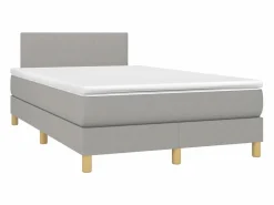 Discount Cama box spring con colchón y LED tela gris claro 120x190 cm Somier Tapizado