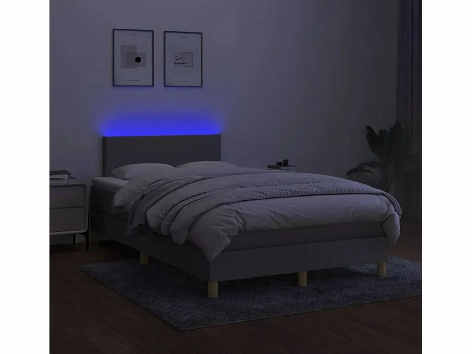 Discount Cama box spring con colchón y LED tela gris claro 120x190 cm Somier Tapizado