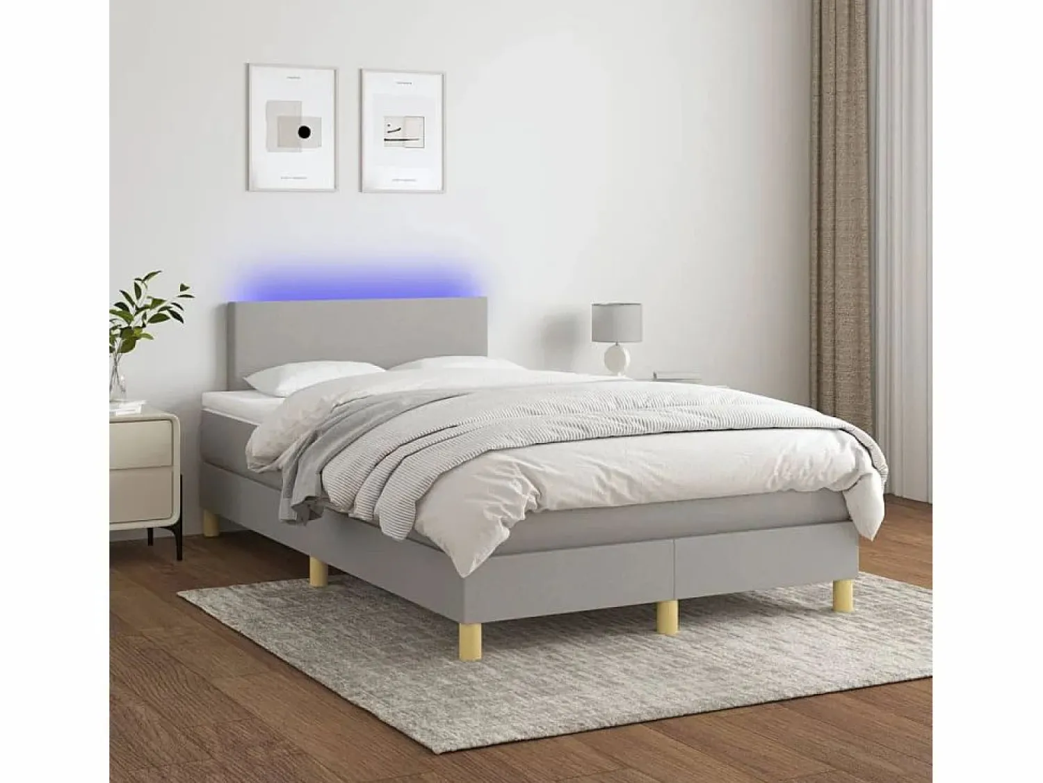 Discount Cama box spring con colchón y LED tela gris claro 120x190 cm Somier Tapizado
