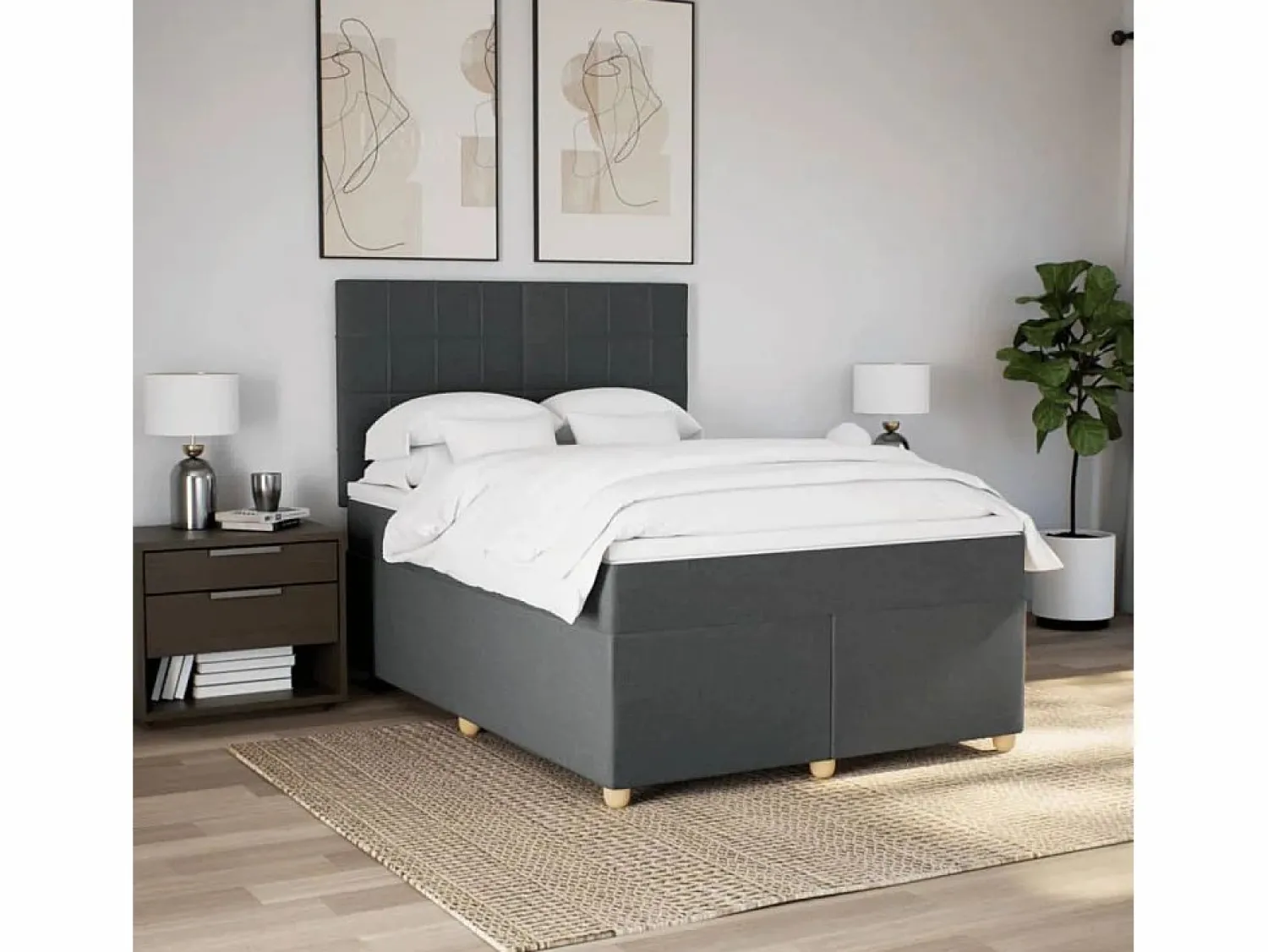 Discount Cama box spring con colchón tela oscuro 160x200 cm Somier - 160X200Cm