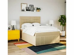 Clicnbuy Cama box spring con colchón tela color 160x200 cm Crema