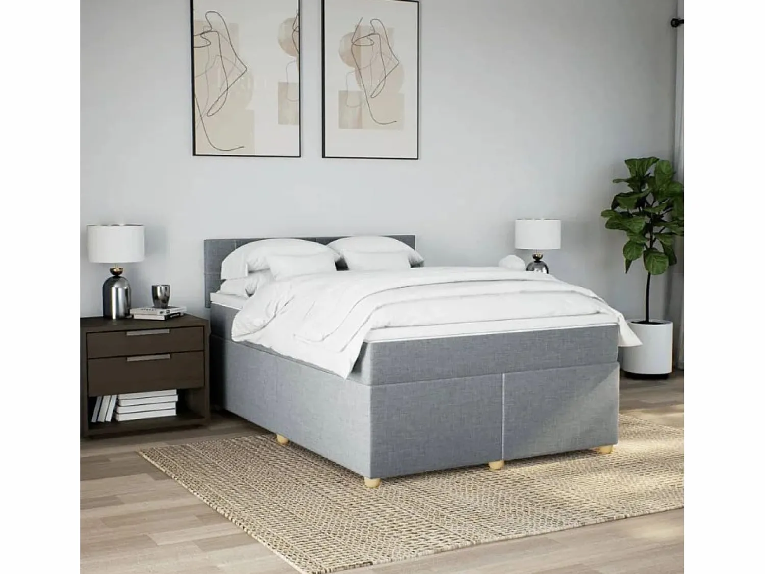 Discount Clicnbuy Cama box spring con colchón tela claro 160x200 cm Gris