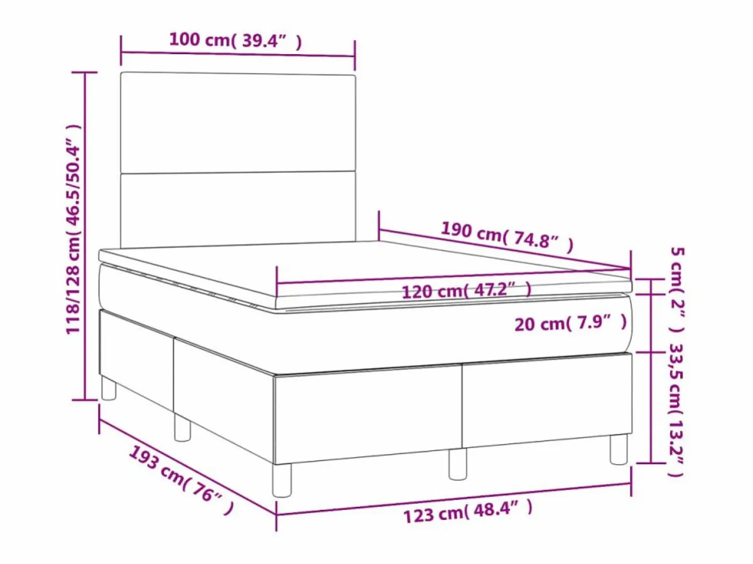 Outlet Clicnbuy Cama box spring con colchón cuero sintético blanco 120x190 cm