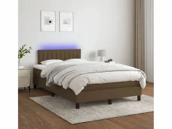 Sale Cama box spring con colchón y LED tela marrón oscuro 120x190 cm Somier Tapizado