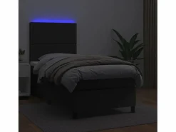 Online Clicnbuy Cama box spring y colchón LED cuero sintético negro 90x190 cm