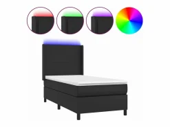 Clicnbuy Cama box spring y colchón LED cuero sintético negro 90x190 cm