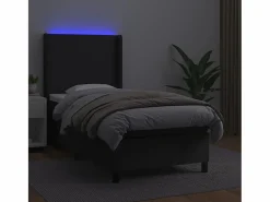 Clicnbuy Cama box spring y colchón LED cuero sintético negro 90x190 cm