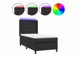 New Clicnbuy Cama box spring y colchón LED cuero sintético negro 90x190 cm