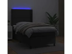 New Clicnbuy Cama box spring y colchón LED cuero sintético negro 90x190 cm