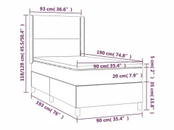 New Clicnbuy Cama box spring y colchón LED cuero sintético negro 90x190 cm
