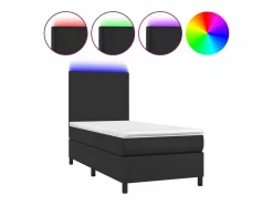 Clearance Clicnbuy Cama box spring y colchón LED cuero sintético negro 90x190 cm