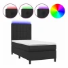 Cama box spring y colchón LED cuero sintético negro 90x190 cm Somier - 90X190Cm