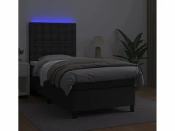 Cama box spring y colchón LED cuero sintético negro 90x190 cm Somier - 90X190Cm