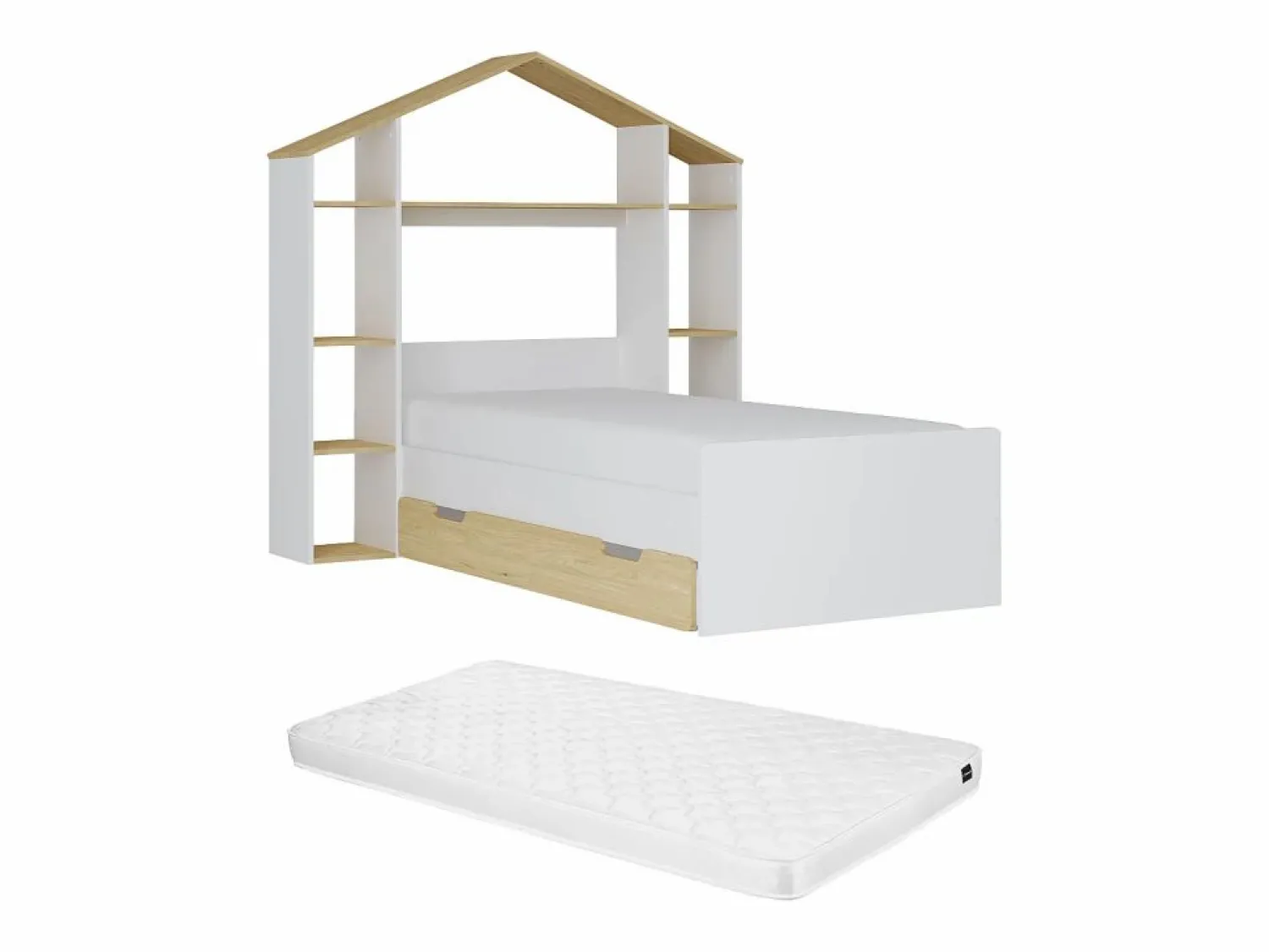Online Vente-unique Cama cabaña 90 x 190 cm color blanco y natural + colchón - JERACO Color natural claro / Blanco