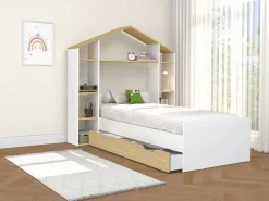 Discount Vente-unique Cama cabaña 90 x 190 cm color blanco y natural - JERACO Color natural claro / Blanco