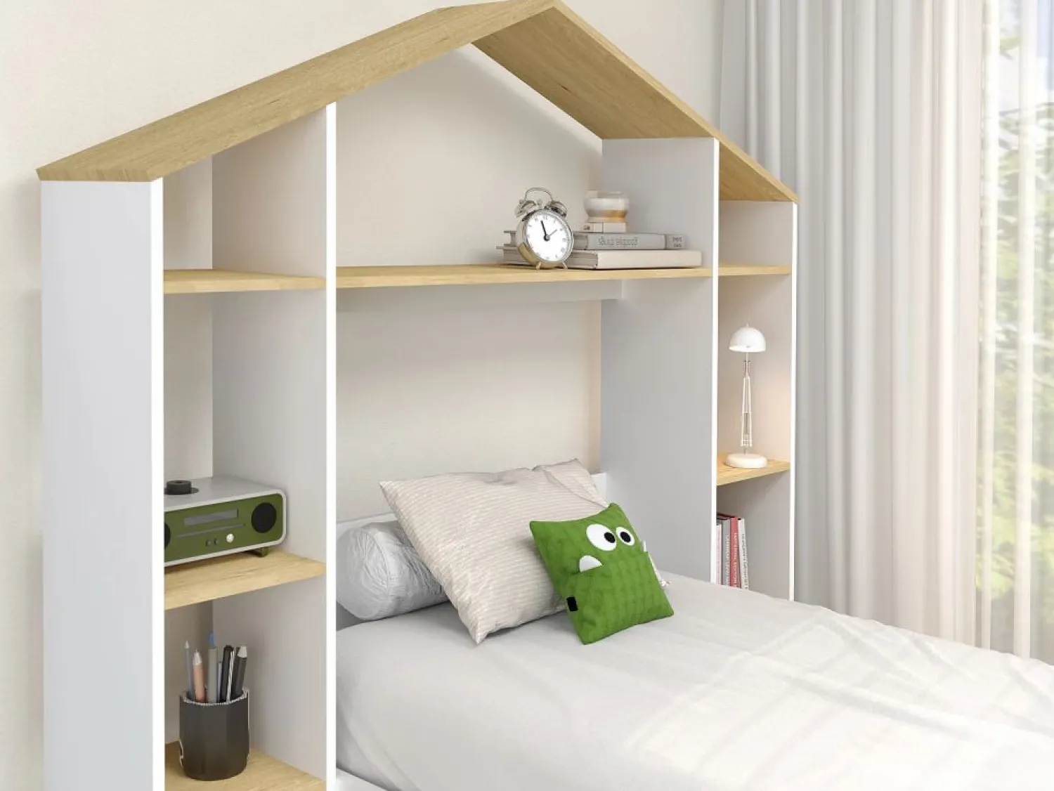 Discount Vente-unique Cama cabaña 90 x 190 cm color blanco y natural - JERACO Color natural claro / Blanco