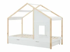 Sale Vente-unique Cama cabaña 90 x 190 cm con cajón en pino y mdf y natural + colchón - RINELYA Blanco