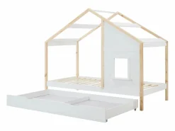 Sale Vente-unique Cama cabaña 90 x 190 cm con cajón en pino y mdf y natural + colchón - RINELYA Blanco