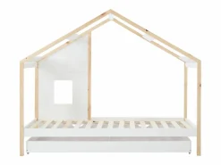 Sale Vente-unique Cama cabaña 90 x 190 cm con cajón en pino y mdf y natural + colchón - RINELYA Blanco