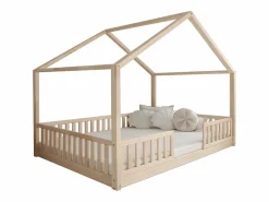 Discount Cama cabaña 140x200 con barandilla y somier patas de 1 cm Roxane Madera Cama Montessori